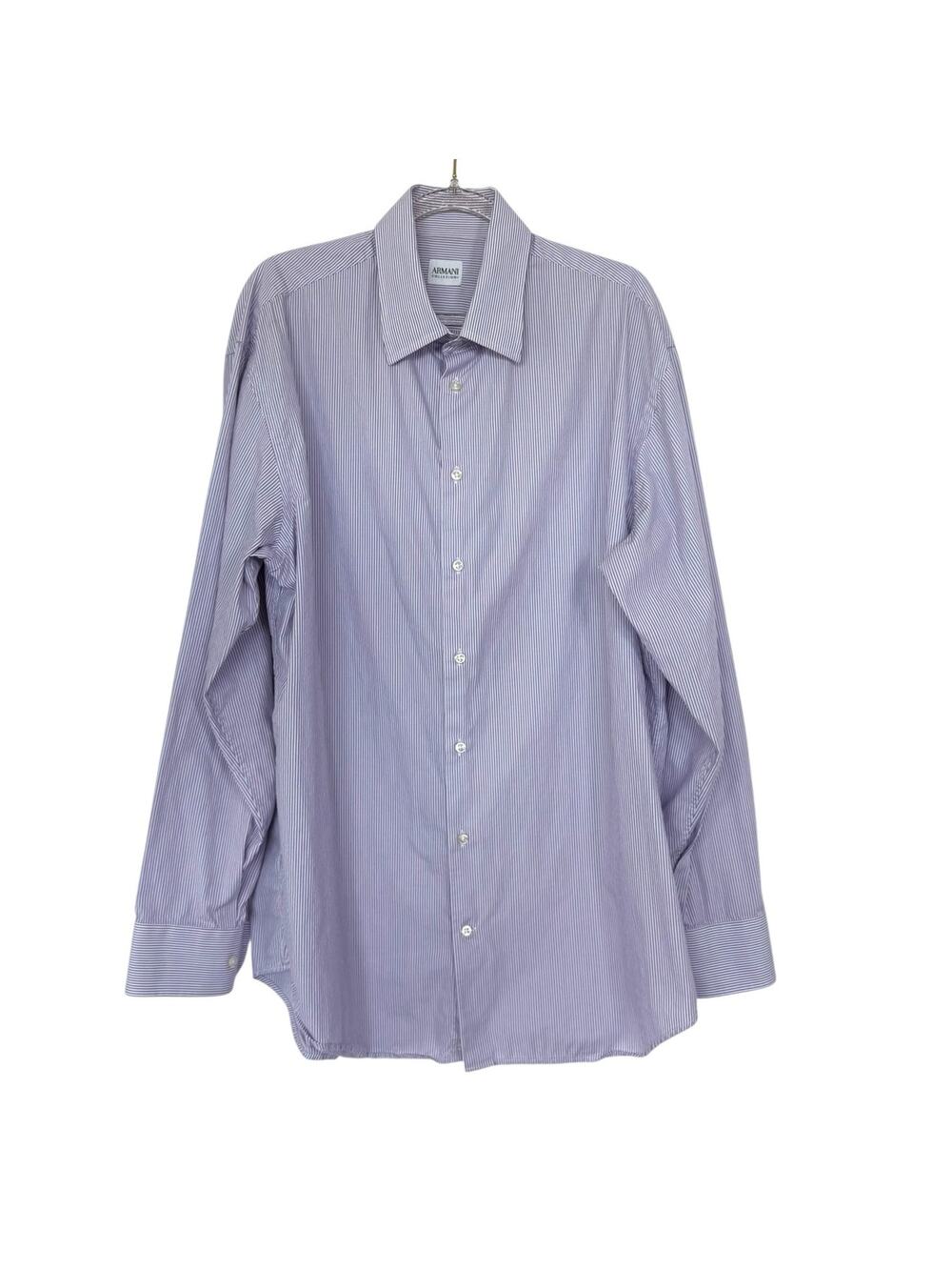 Armani Collezioni Button Up Dress Shirt Cotton Mens Size 42 16.5 Purple White